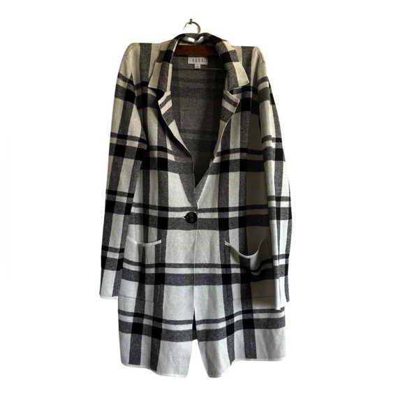 Elle Jackets & Blazers - Elle plaided black and‎ white midi length jacket size L